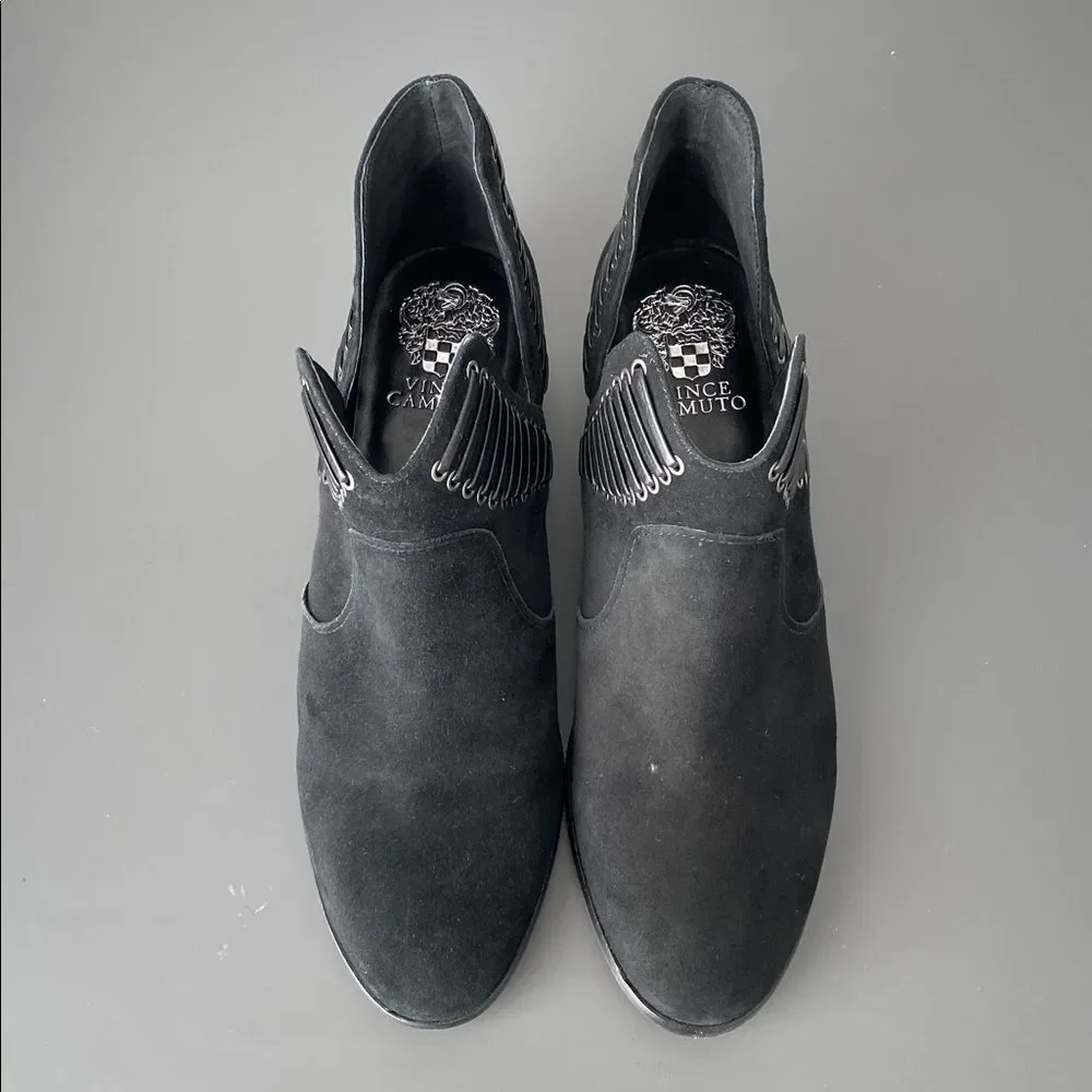 Vince Camuto Black Suede Leather Heeled Shoes 8.5 Lace Design Boho Chic Renfaire